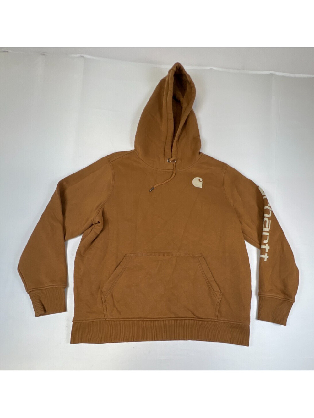 Carhartt Women Relaxed Fit Hoodie Sweatshirt Brown Logo Sleeve Size XL 16-18